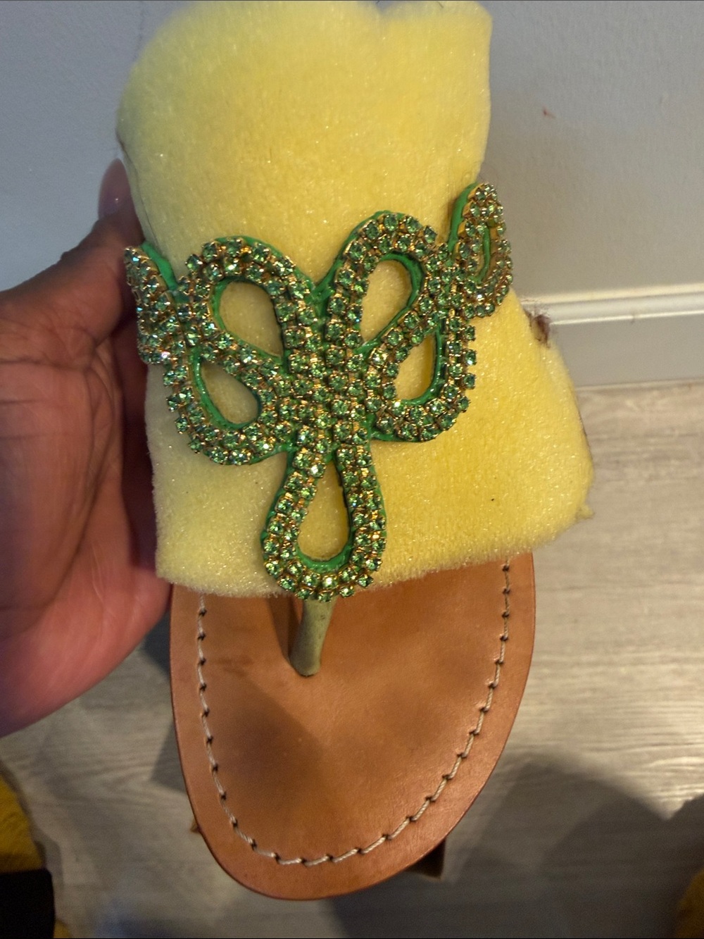 Mystique Boutique Yellow Sandal with Green Beaded Butterfly Accent